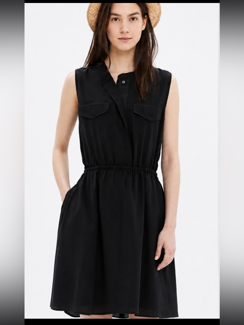 Madewell 1937 Black Silk Sleeveless Button-Front Lined‎ Dress with Pockets XS